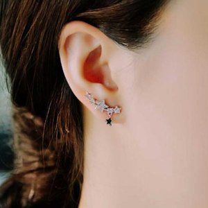 Stunning Shiny Crystal Star Stud Earrings Zodiac Ear Cuff Ear Climbers for women